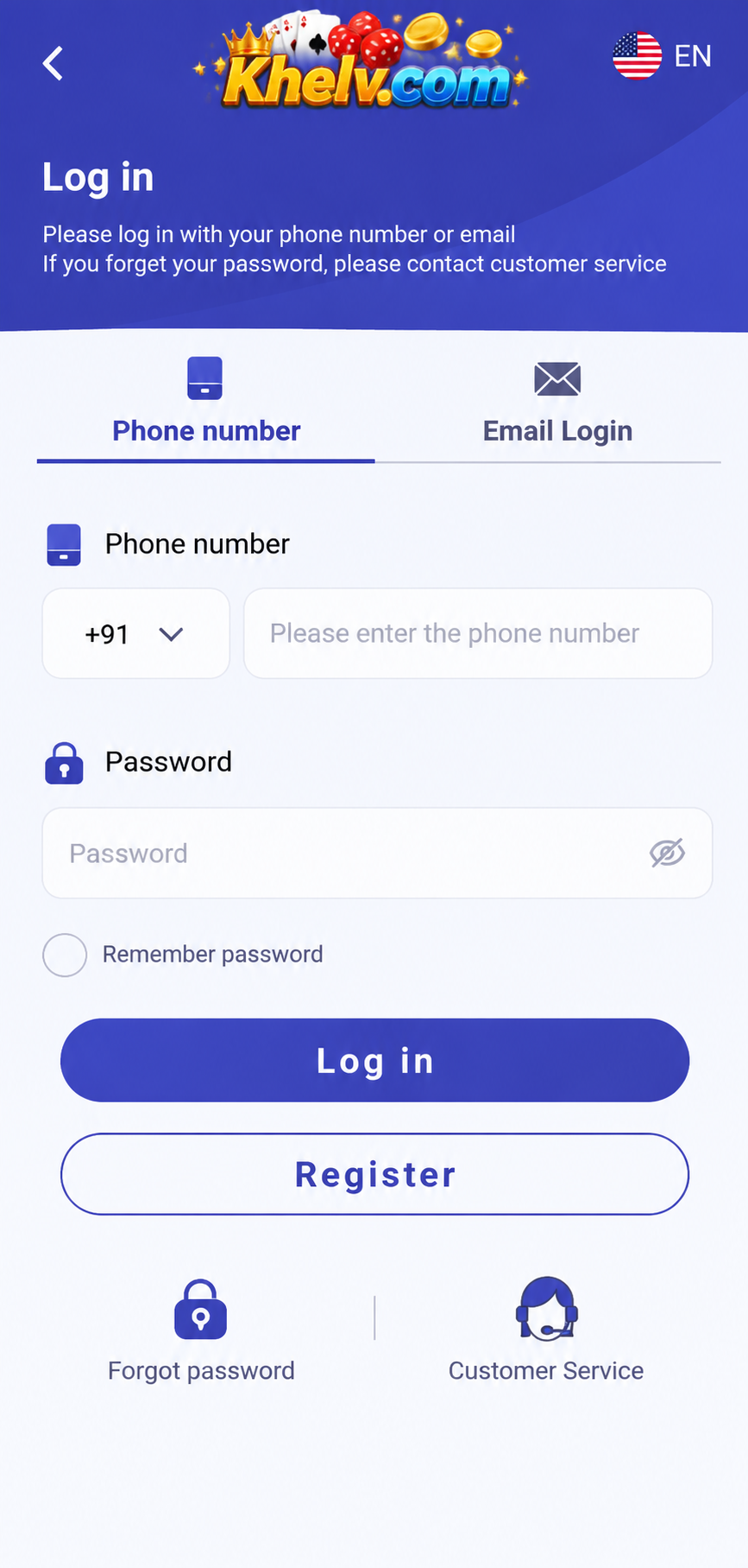 Khelv Game Login screen and account access