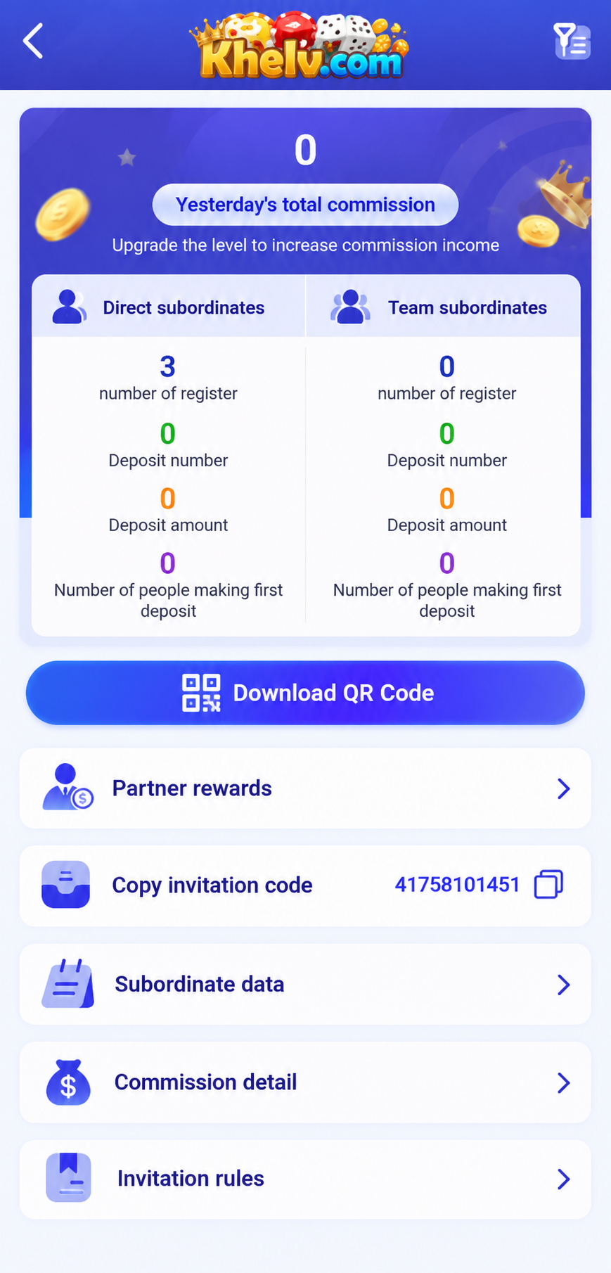 Khelv Game registration and invite code information