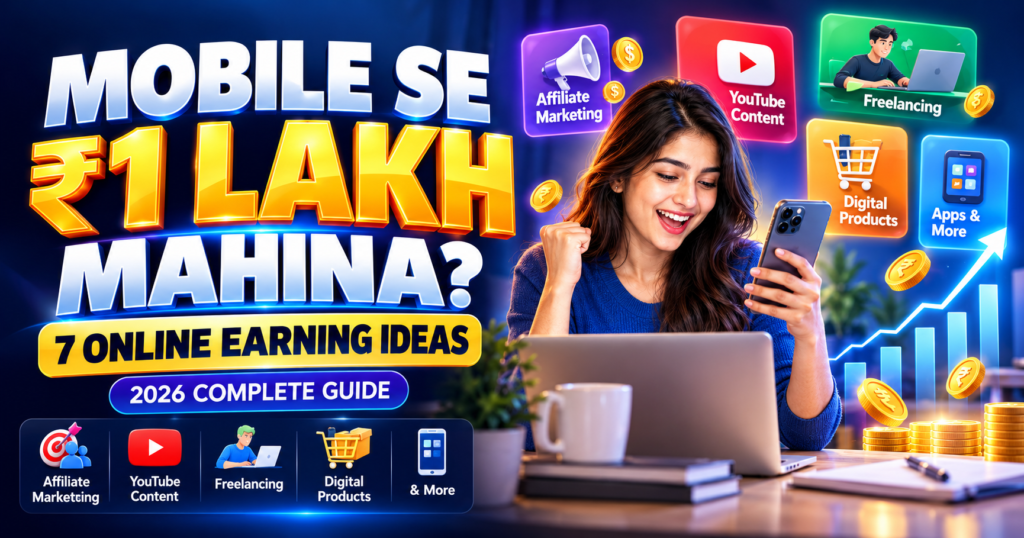 Mobile se online paise kaise kamaye 2026 mein 7 earning ideas aur ₹1 lakh monthly income guide